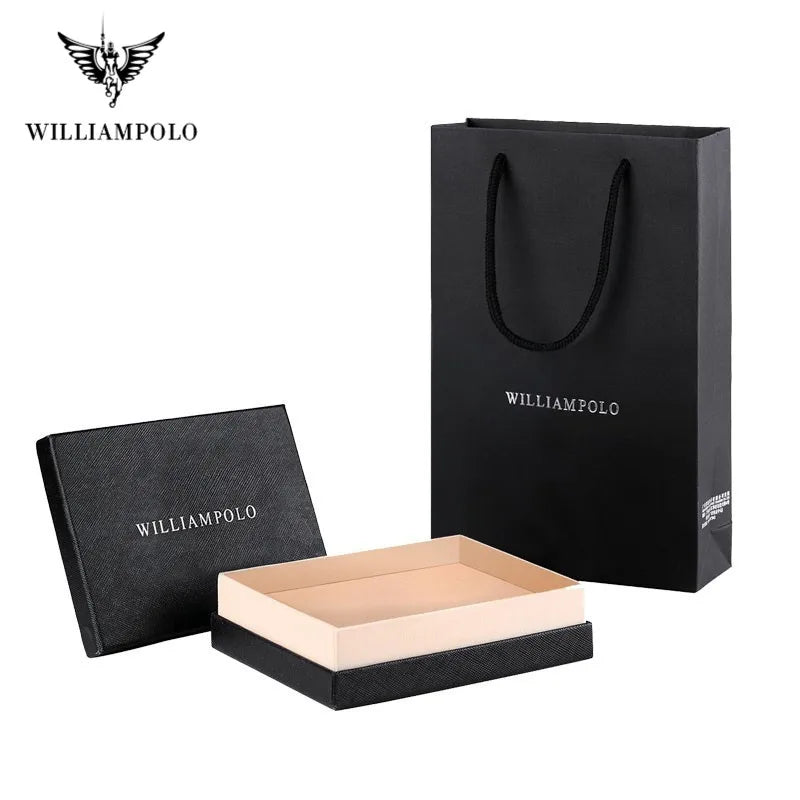 WILLIAMPOLO Luxury Brand Men Wallet Genuine Leather Bifold Wallet