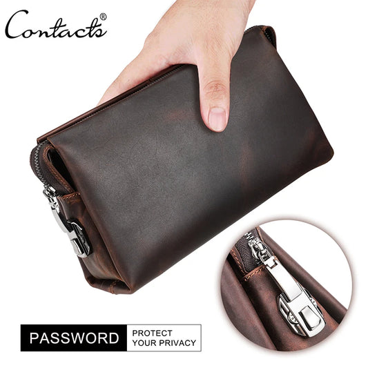 CONTACT'S Men Clutch Bag Genuine Leather Men Wallets