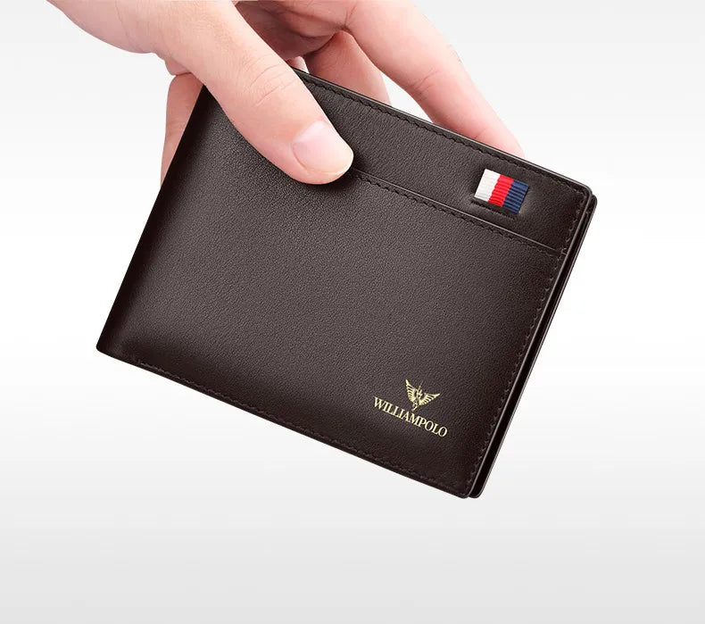 WILLIAMPOLO Luxury Brand Men Wallet Genuine Leather Bifold Wallet