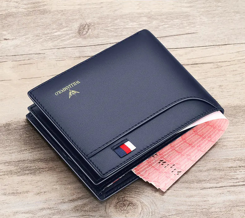 WILLIAMPOLO Luxury Brand Men Wallet Genuine Leather Bifold Wallet