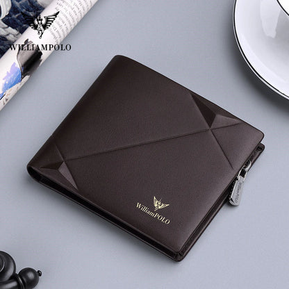 WILLIAMPOLO Luxury Brand Men Wallet Genuine Leather Bifold Wallet