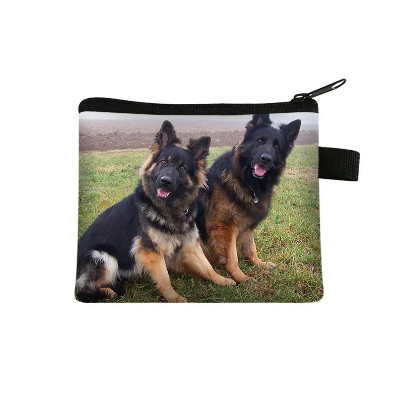 Dog Print Coin Purse – German Shepherd & Husky Card Holder Wallet