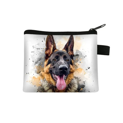 Dog Print Coin Purse – German Shepherd & Husky Card Holder Wallet