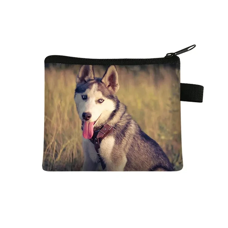 Dog Print Coin Purse – German Shepherd & Husky Card Holder Wallet