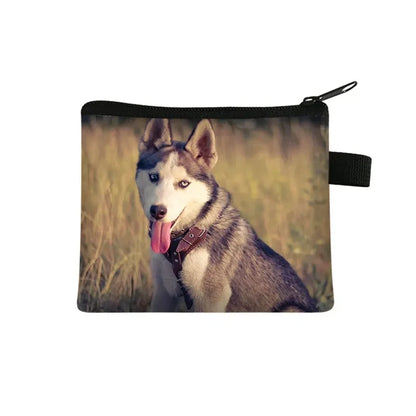 Dog Print Coin Purse – German Shepherd & Husky Card Holder Wallet