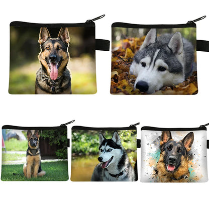 Dog Print Coin Purse – German Shepherd & Husky Card Holder Wallet