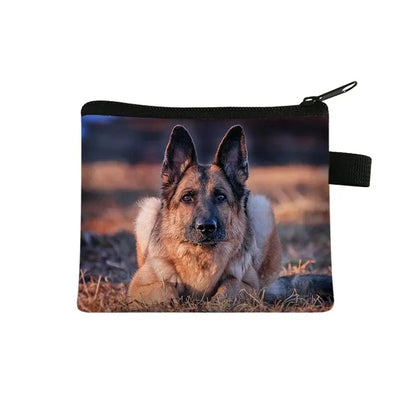 Dog Print Coin Purse – German Shepherd & Husky Card Holder Wallet