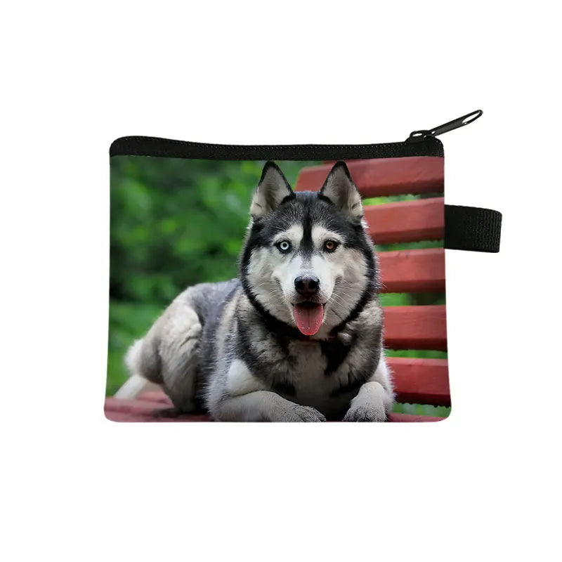 Dog Print Coin Purse – German Shepherd & Husky Card Holder Wallet