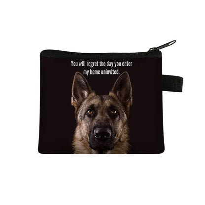 Dog Print Coin Purse – German Shepherd & Husky Card Holder Wallet