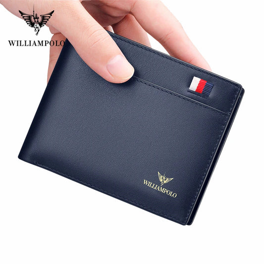 WILLIAMPOLO Luxury Brand Men Wallet Genuine Leather Bifold Wallet