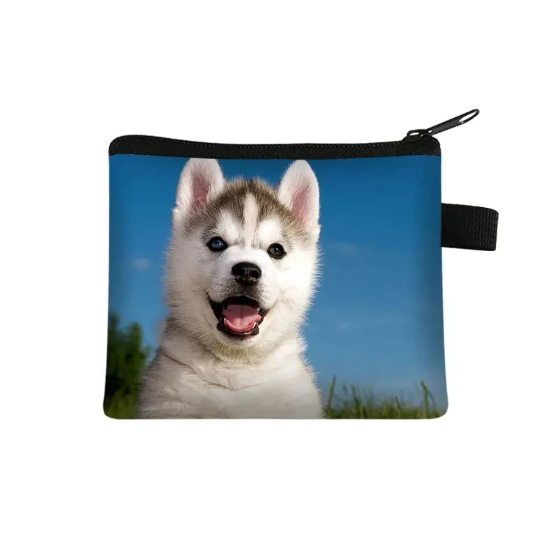 Dog Print Coin Purse – German Shepherd & Husky Card Holder Wallet