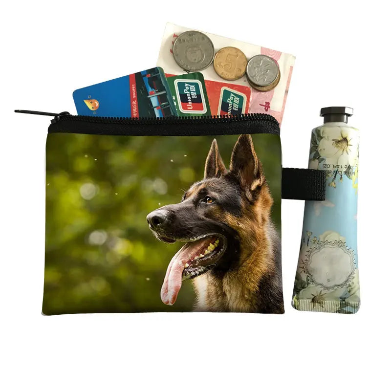 Dog Print Coin Purse – German Shepherd & Husky Card Holder Wallet