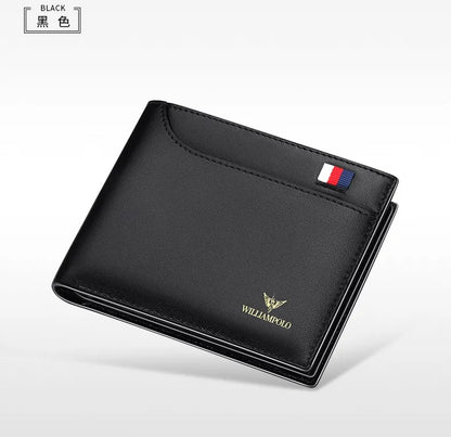 WILLIAMPOLO Luxury Brand Men Wallet Genuine Leather Bifold Wallet