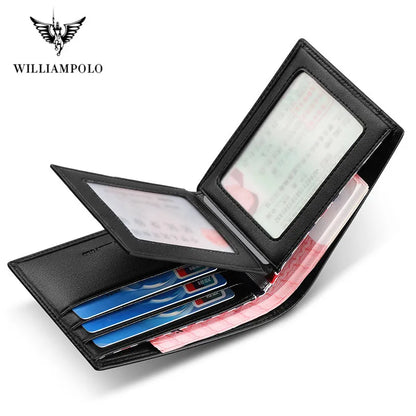 WILLIAMPOLO Luxury Brand Men Wallet Genuine Leather Bifold Wallet