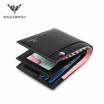 WILLIAMPOLO Luxury Brand Men Wallet Genuine Leather Bifold Wallet