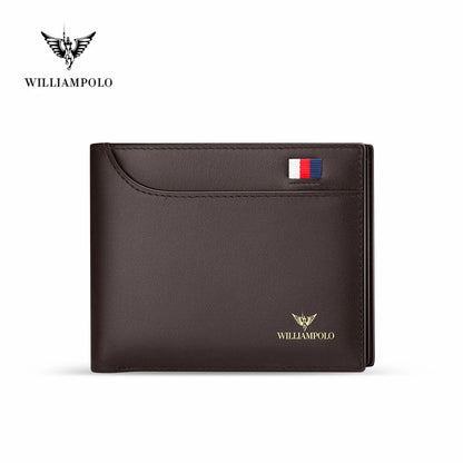 WILLIAMPOLO Luxury Brand Men Wallet Genuine Leather Bifold Wallet