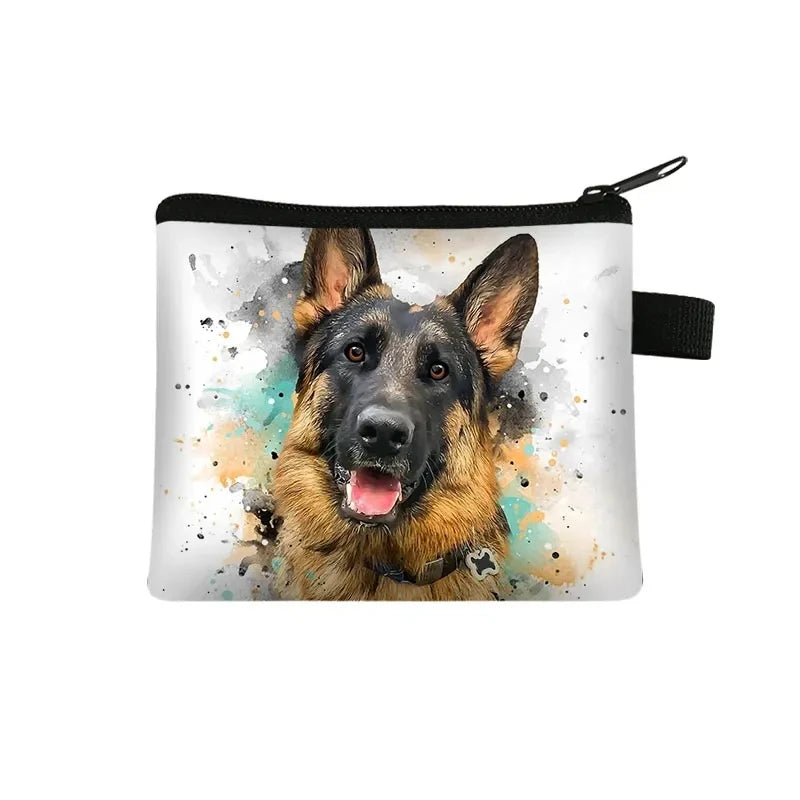 Dog Print Coin Purse – German Shepherd & Husky Card Holder Wallet