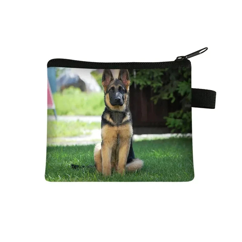 Dog Print Coin Purse – German Shepherd & Husky Card Holder Wallet