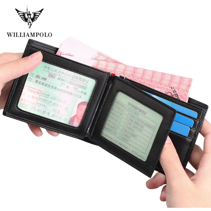 WILLIAMPOLO Luxury Brand Men Wallet Genuine Leather Bifold Wallet