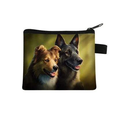 Dog Print Coin Purse – German Shepherd & Husky Card Holder Wallet