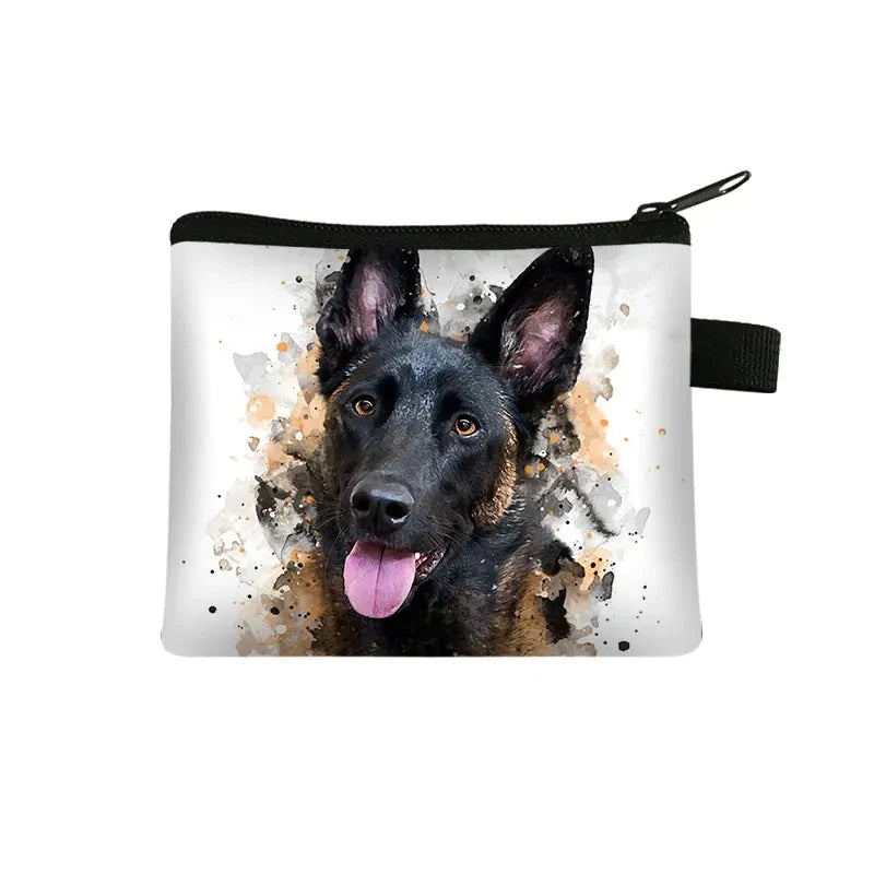 Dog Print Coin Purse – German Shepherd & Husky Card Holder Wallet